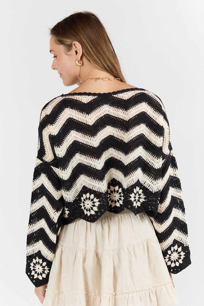Saltwater Nights Black and Ivory Crochet Sweater SALE-Sunny Prom
