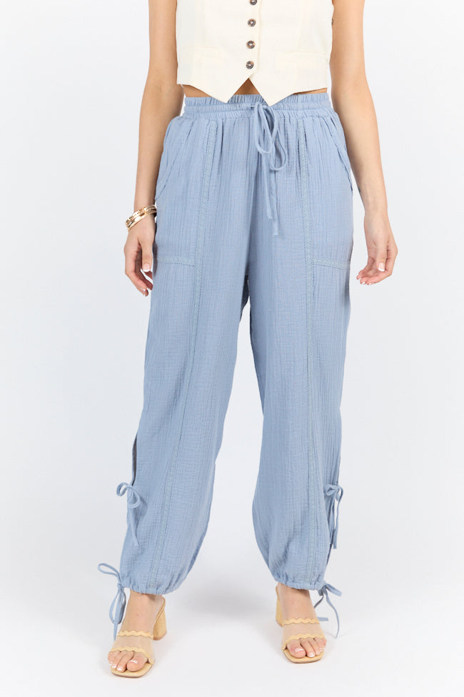 Sky High Blue Gauze Harem Pull On Pants FINAL SALE-Sunny Prom