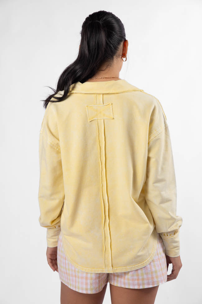 Take A Chance Yellow Acid Wash Knit Collared Long Sleeve Tee FINAL SALE-Sunny Prom