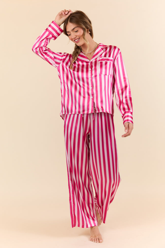 That's Our Secret Striped Satin Pajama Set SALE-Sunny Prom