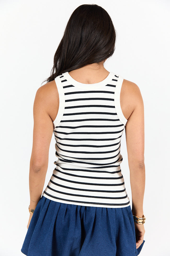 Simple Ivory and Black Ribbed Knit Stripe Tank SALE-Sunny Prom