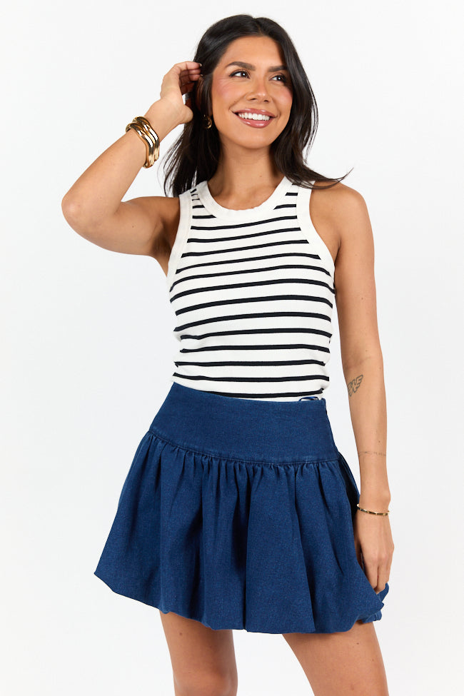 Simple Ivory and Black Ribbed Knit Stripe Tank SALE-Sunny Prom