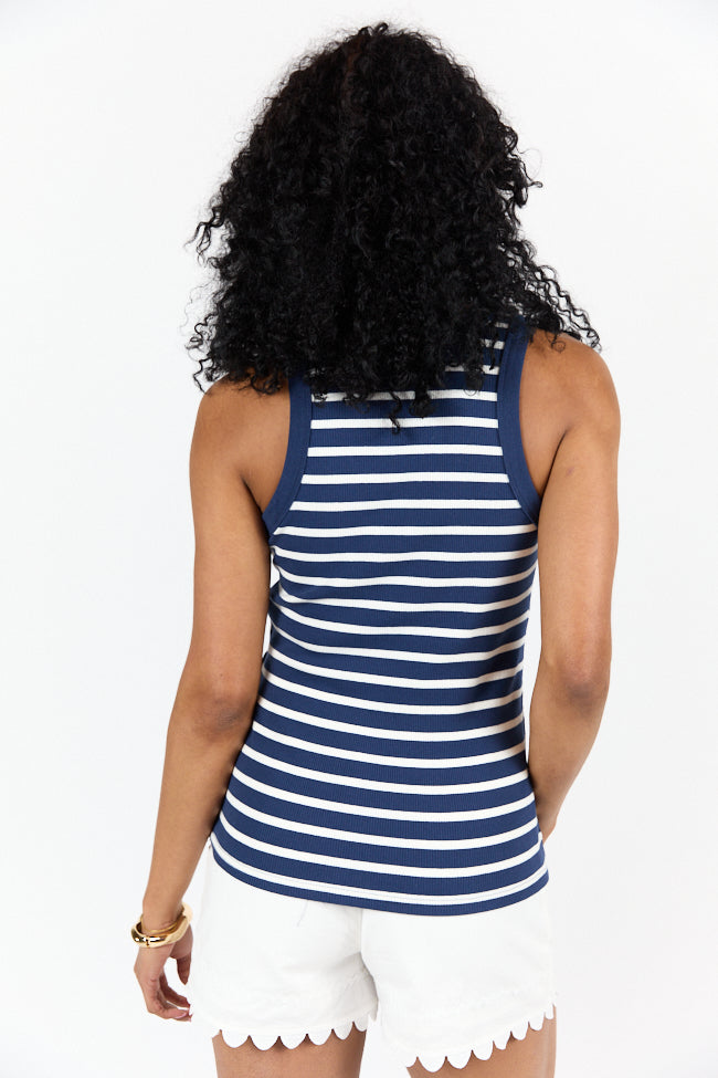 Simple Navy Ribbed Knit Stripe Tank SALE-Sunny Prom