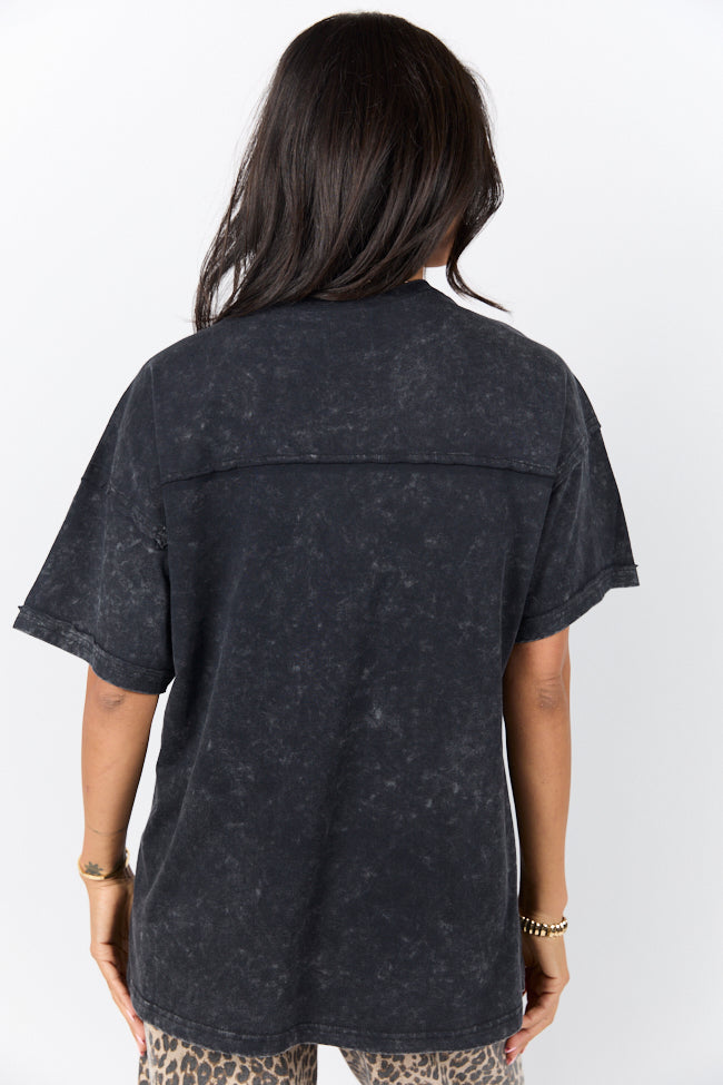 When We Meet Black Oversized Acid Wash V-Neck Tee-Sunny Prom