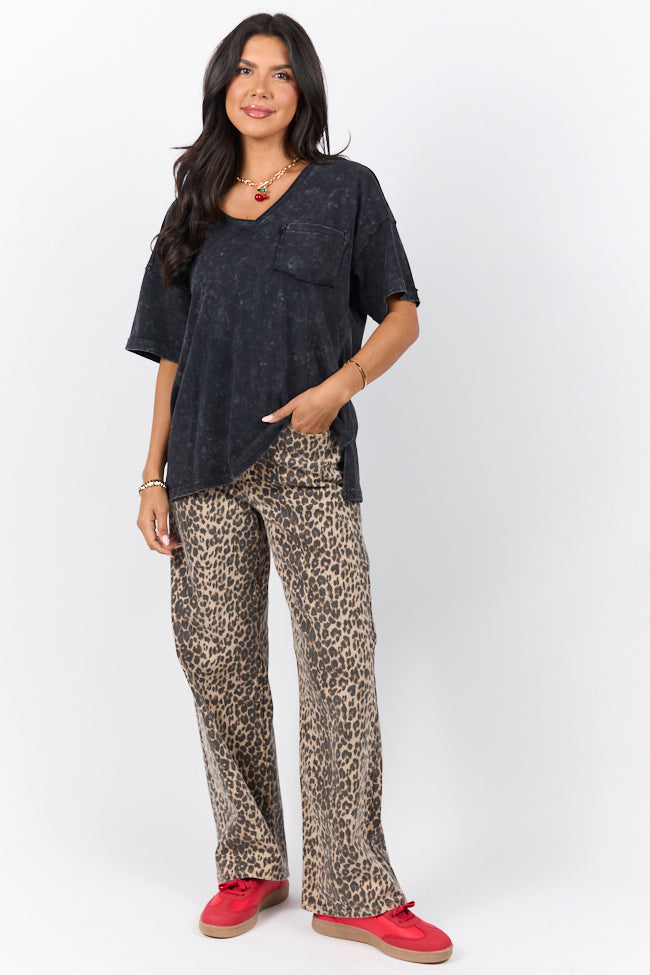 When We Meet Black Oversized Acid Wash V-Neck Tee-Sunny Prom