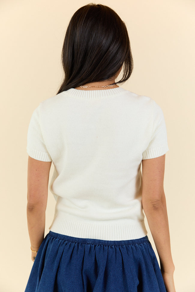 Made For Celebratin' Ivory Americana Short Sleeve Bear Sweater FINAL SALE-Sunny Prom