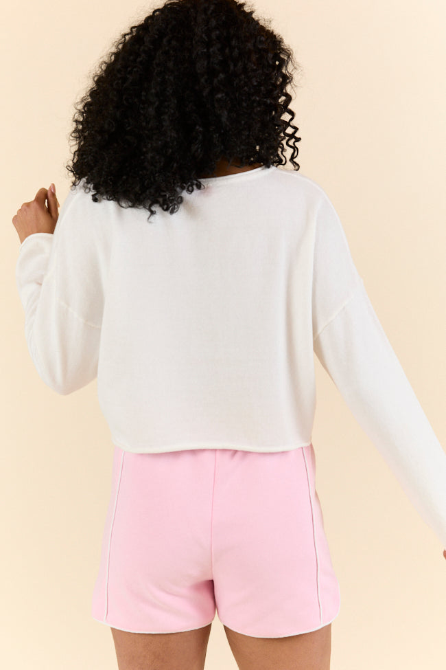 No Bad Days White Drop Shoulder V-Neck Pullover-Sunny Prom