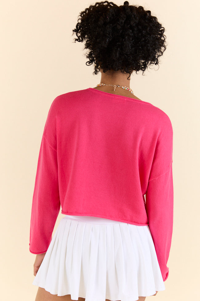 No Bad Days Hot Pink Drop Shoulder V-Neck Pullover SALE-Sunny Prom