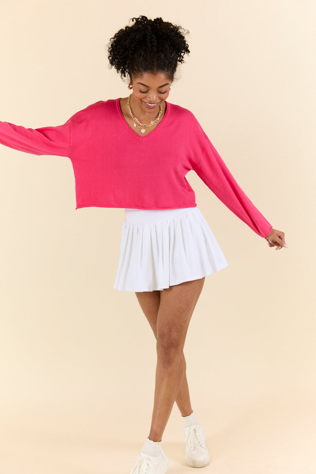 No Bad Days Hot Pink Drop Shoulder V-Neck Pullover SALE-Sunny Prom