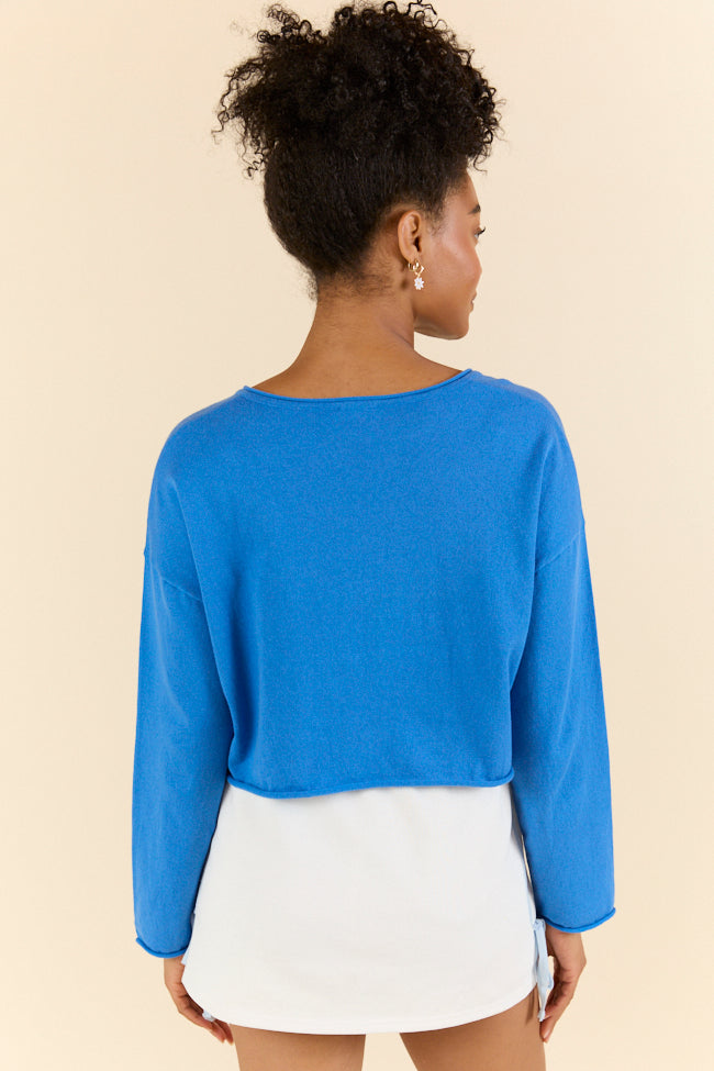 No Bad Days Blue Drop Shoulder V-Neck Pullover SALE-Sunny Prom