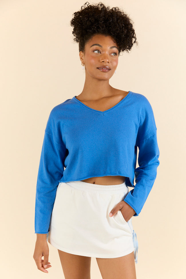 No Bad Days Blue Drop Shoulder V-Neck Pullover SALE-Sunny Prom