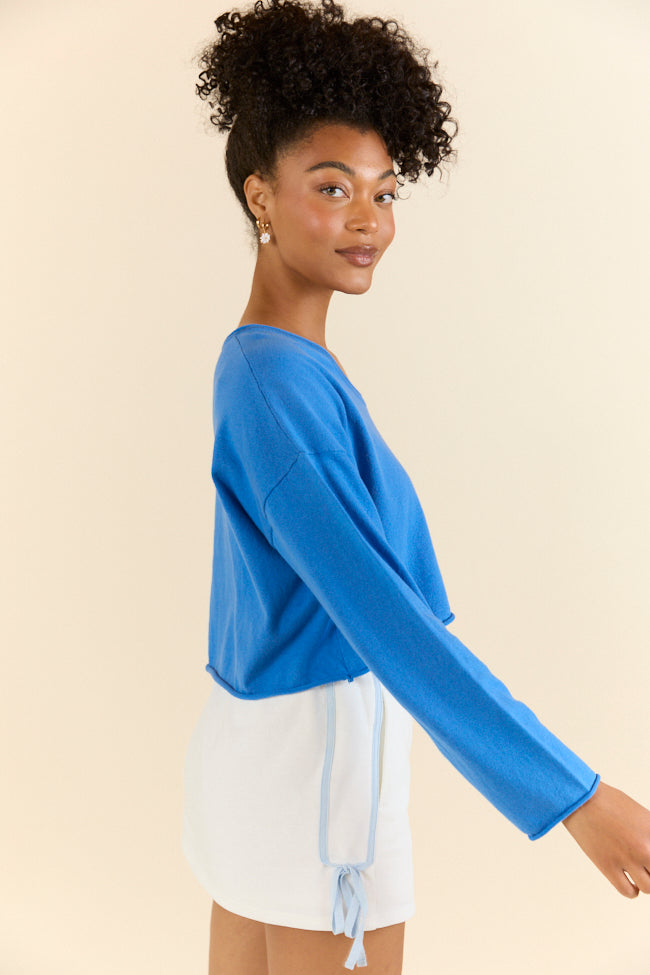 No Bad Days Blue Drop Shoulder V-Neck Pullover SALE-Sunny Prom