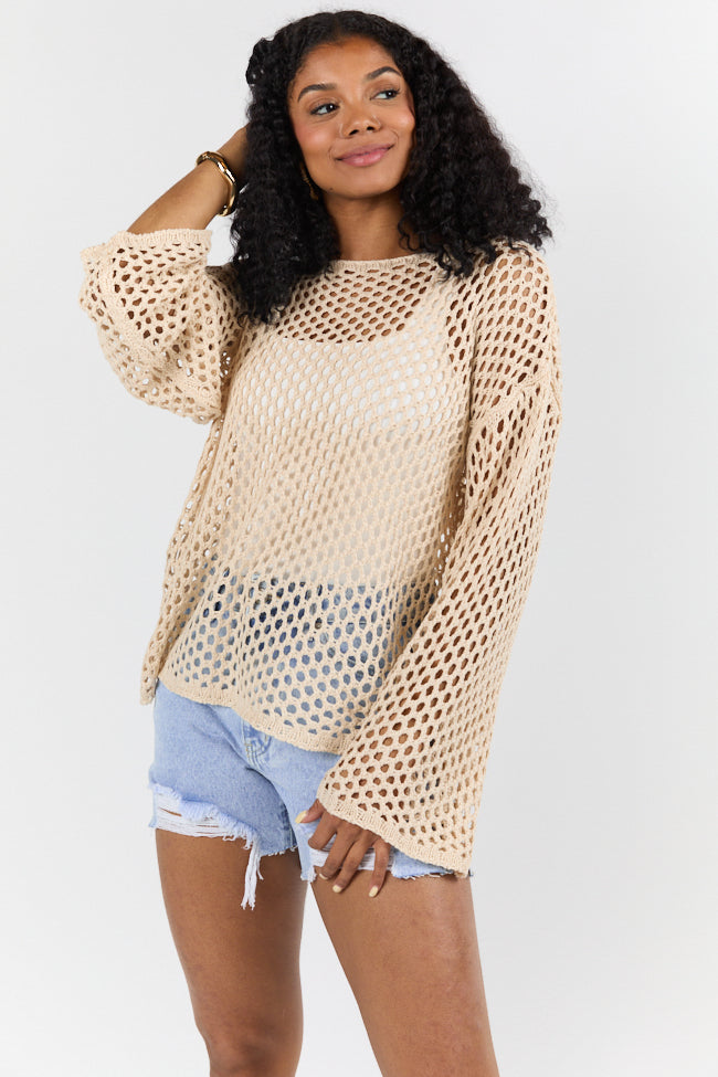 Let It Go Tan Open Knit Sweater FINAL SALE-Sunny Prom