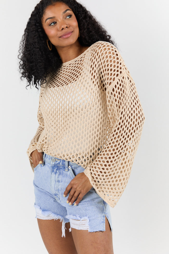 Let It Go Tan Open Knit Sweater FINAL SALE-Sunny Prom