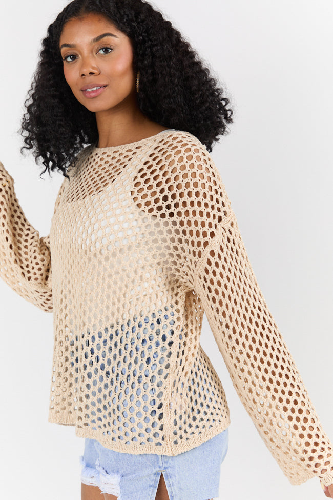 Let It Go Tan Open Knit Sweater FINAL SALE-Sunny Prom