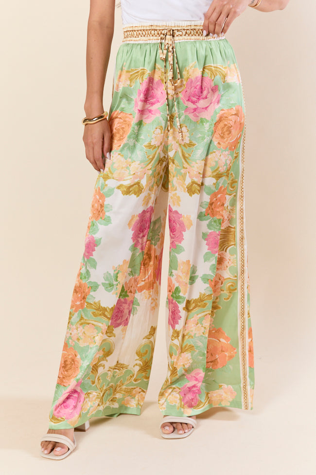 Meet Me In Paradise Satin Printed Multi Floral Pants SALE-Sunny Prom