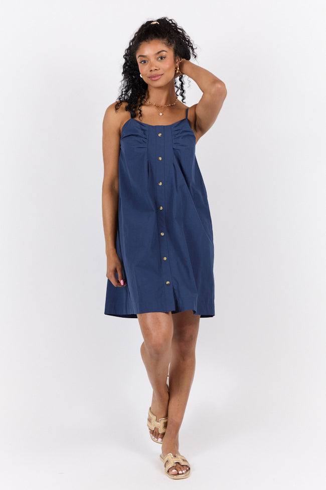 No Looking Back Navy Button Front Dress SALE-Sunny Prom