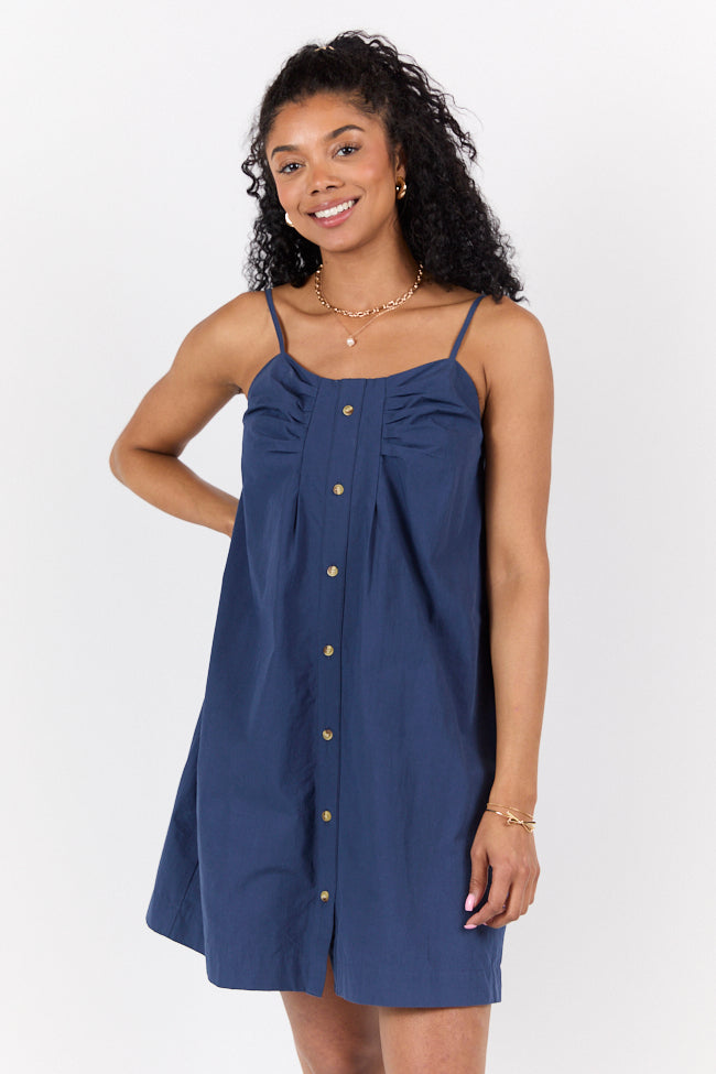 No Looking Back Navy Button Front Dress SALE-Sunny Prom