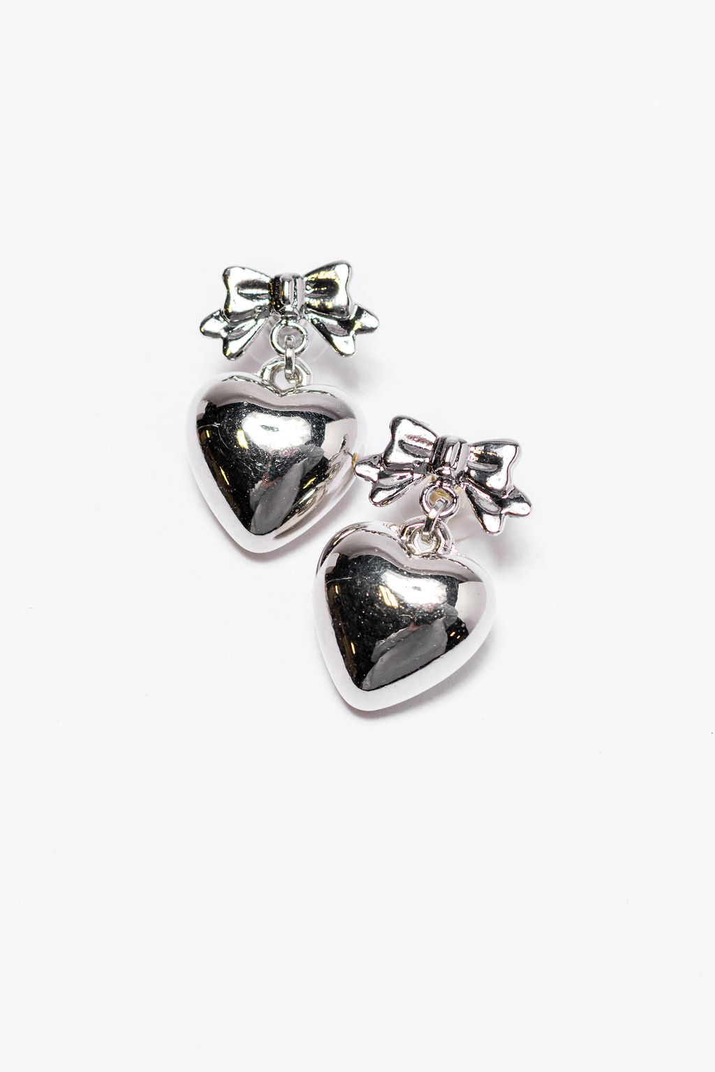 Heart and Bow Silver Earrings FINAL SALE-Sunny Prom