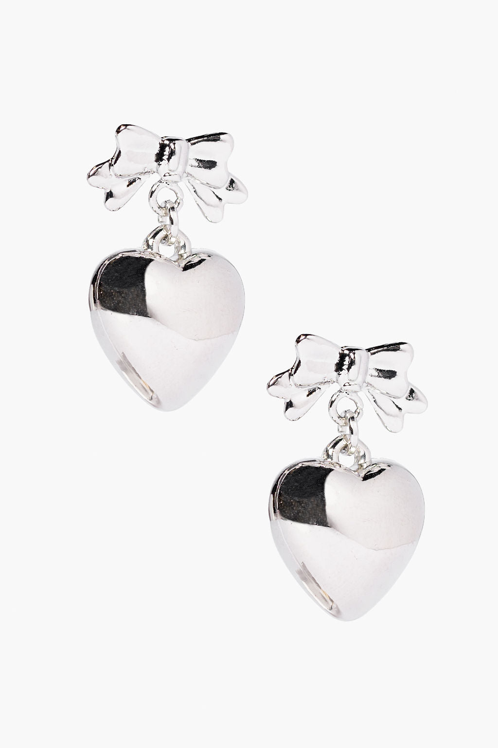 Heart and Bow Silver Earrings FINAL SALE-Sunny Prom