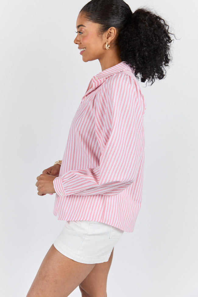 Here Lately Pink Striped Button Down Top FINAL SALE-Sunny Prom