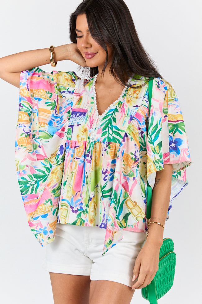 Love Opens Doors Multi Color Icon Print Blouse FINAL SALE-Sunny Prom