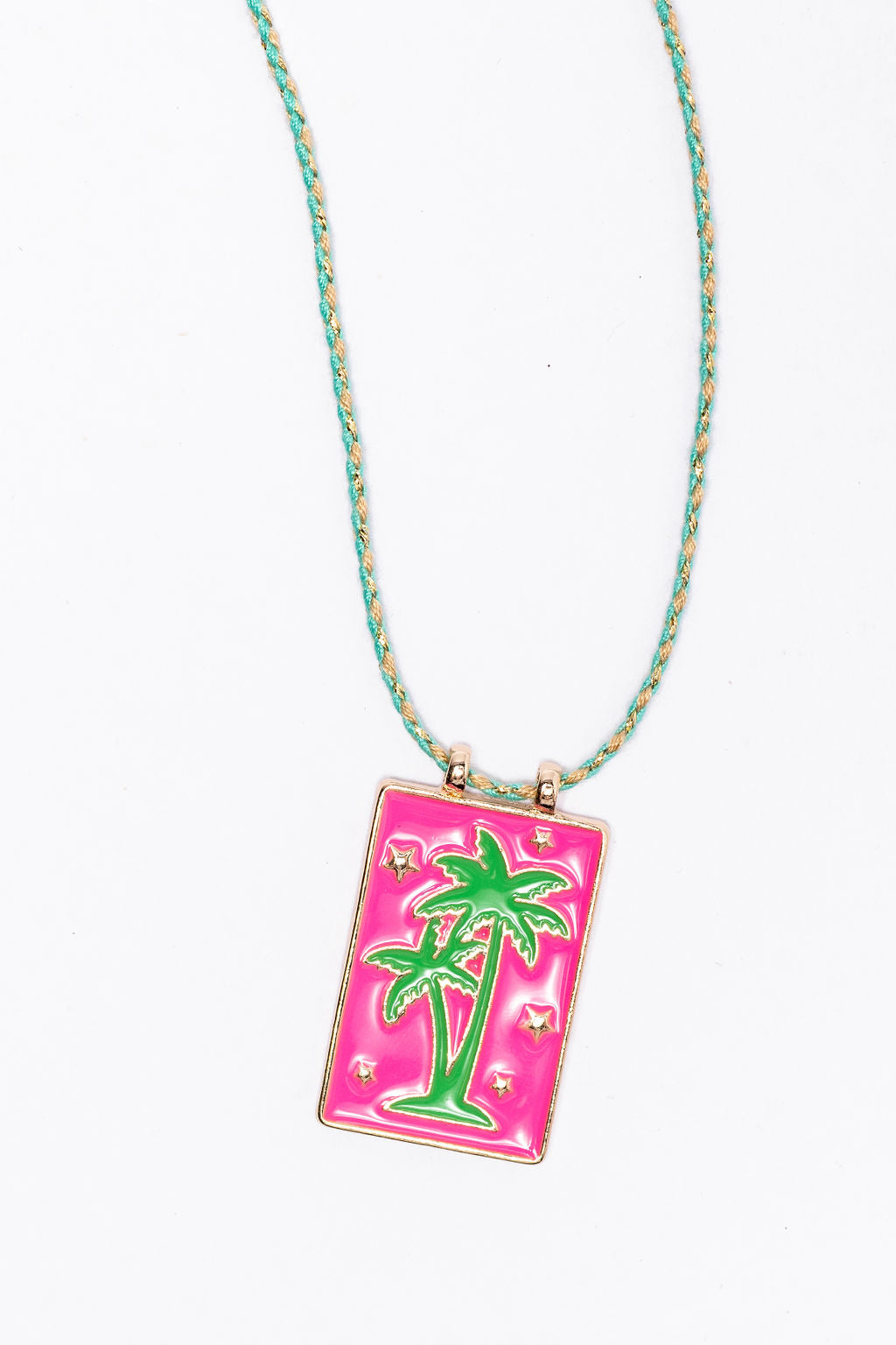 Pink Palm Tree Tag Necklace FINAL SALE-Sunny Prom