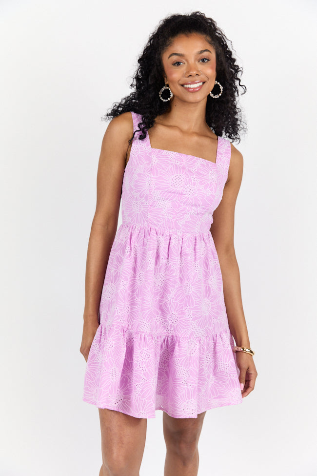 Eyelet Elegance Lavender Mini Dress SALE-Sunny Prom