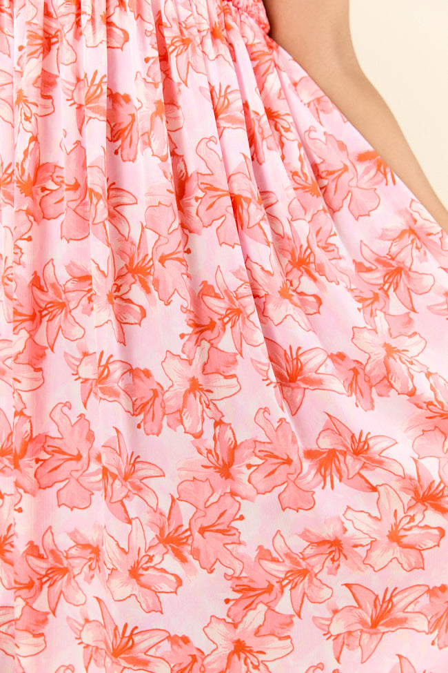 Floral Symphony Pink and Orange Smocked Maxi Dress FINAL SALE-Sunny Prom
