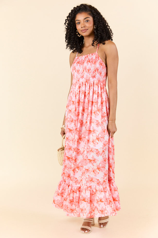 Floral Symphony Pink and Orange Smocked Maxi Dress FINAL SALE-Sunny Prom