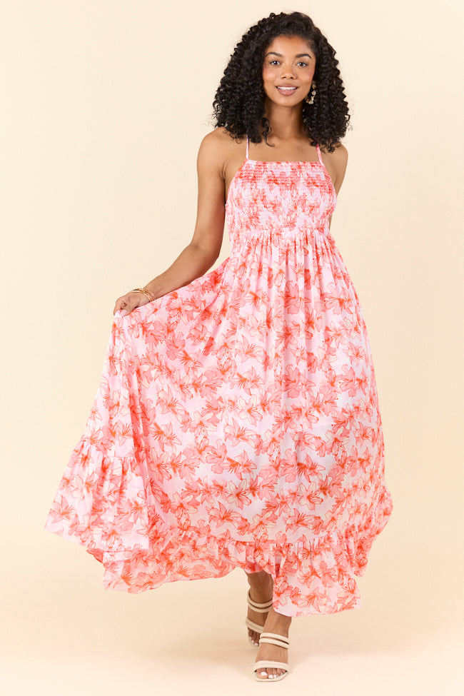 Floral Symphony Pink and Orange Smocked Maxi Dress FINAL SALE-Sunny Prom