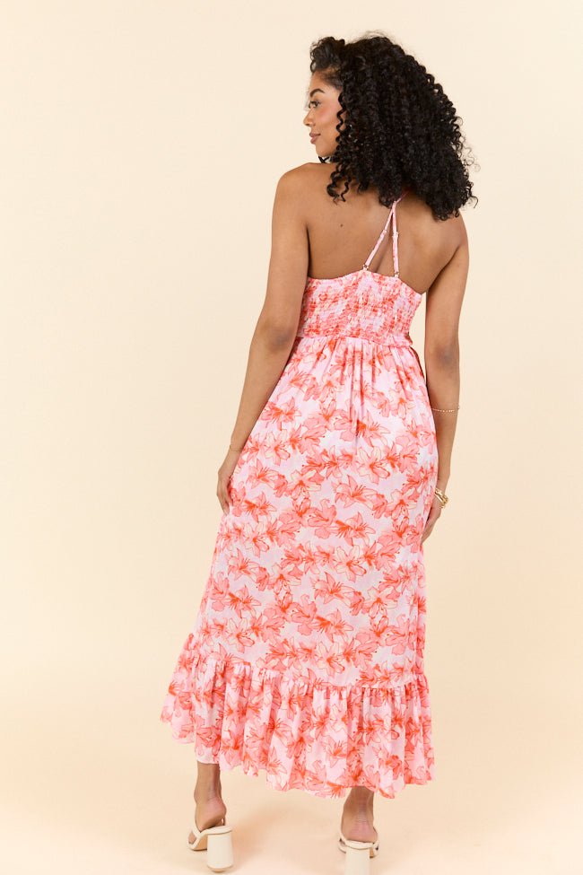 Floral Symphony Pink and Orange Smocked Maxi Dress FINAL SALE-Sunny Prom