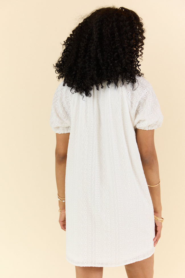 On A Whim White Knit Eyelet Short Sleeve Dress FINAL SALE-Sunny Prom