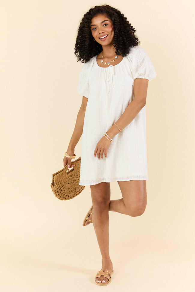 On A Whim White Knit Eyelet Short Sleeve Dress FINAL SALE-Sunny Prom