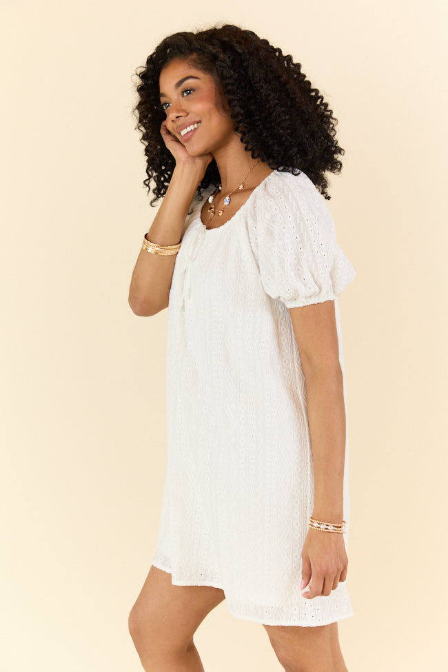 On A Whim White Knit Eyelet Short Sleeve Dress FINAL SALE-Sunny Prom
