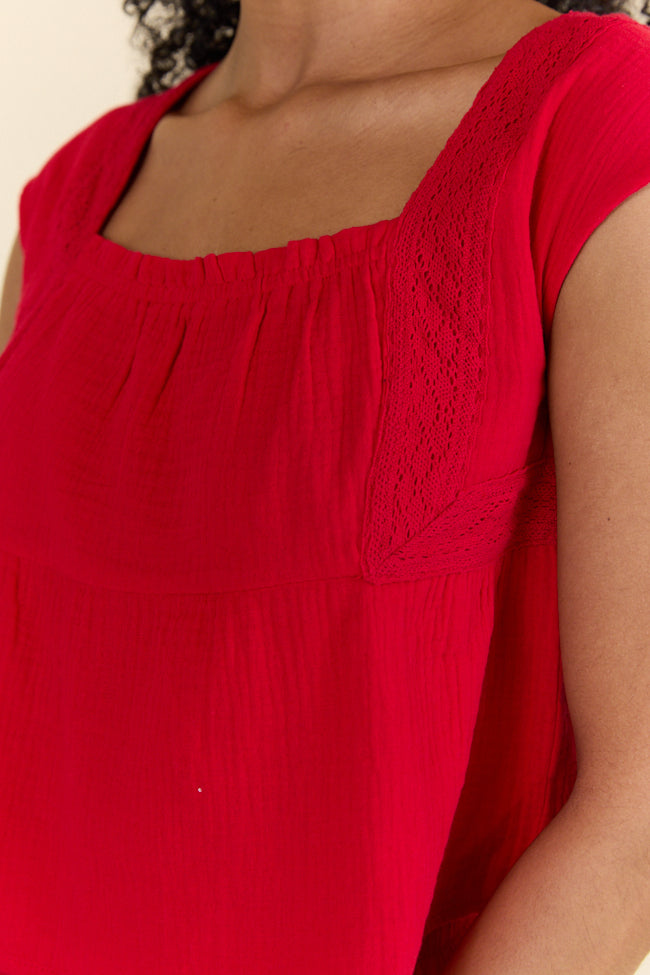 Choose Kindness Red Gauze Top and Shorts Set FINAL SALE-Sunny Prom