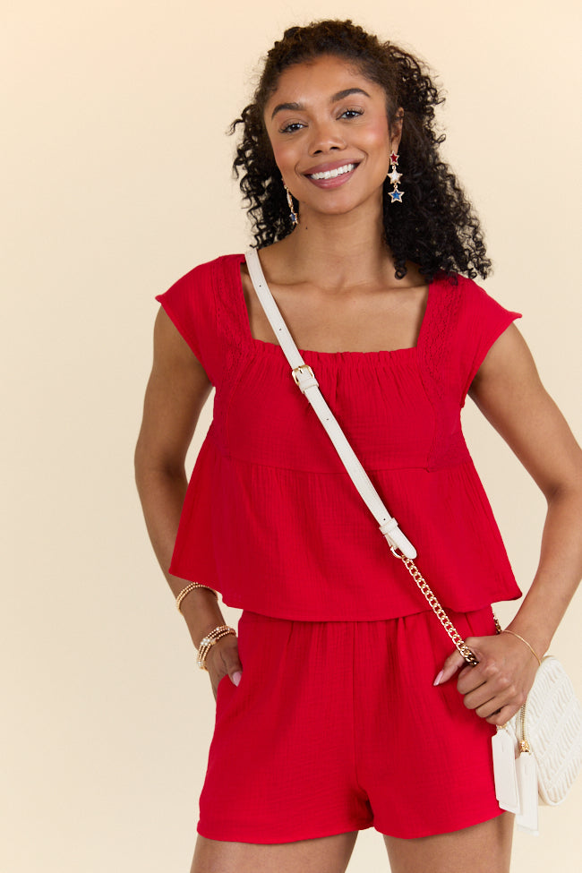 Choose Kindness Red Gauze Top and Shorts Set FINAL SALE-Sunny Prom