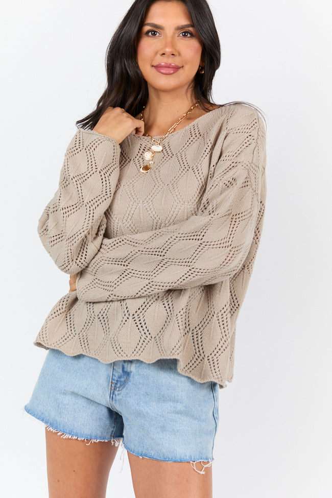 By The Bay Taupe Open Knit Sweater FINAL SALE-Sunny Prom