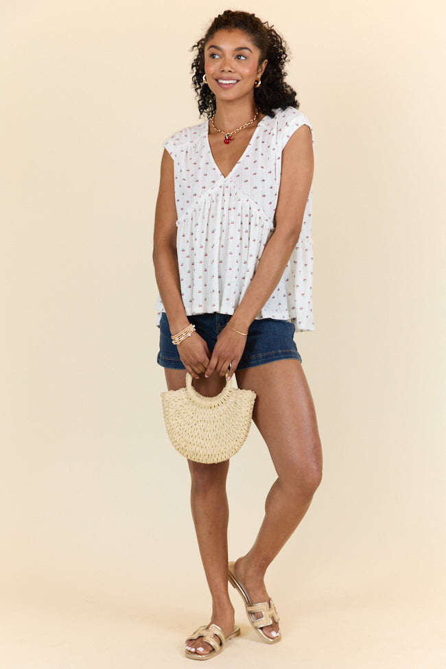 Treasured Times Ivory Cherry Print Oversized Knit Top FINAL SALE-Sunny Prom