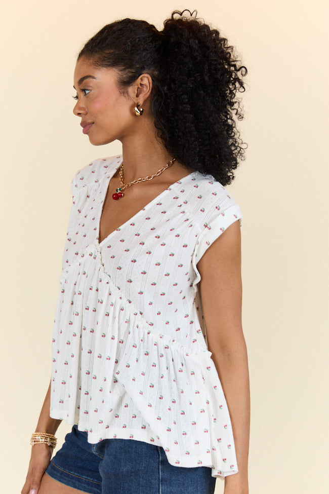 Treasured Times Ivory Cherry Print Oversized Knit Top FINAL SALE-Sunny Prom