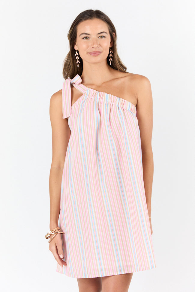 All Day Long Multi Striped One Shoulder Mini Dress SALE-Sunny Prom