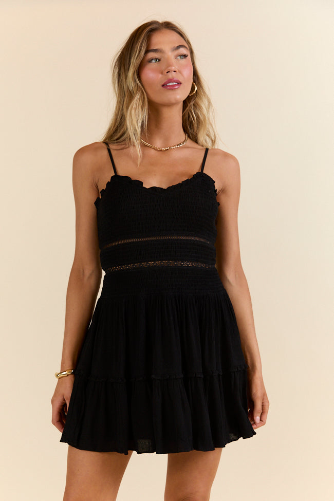 A Little Bit Fancy Black Smocked Bodice Mini Dress SALE-Sunny Prom