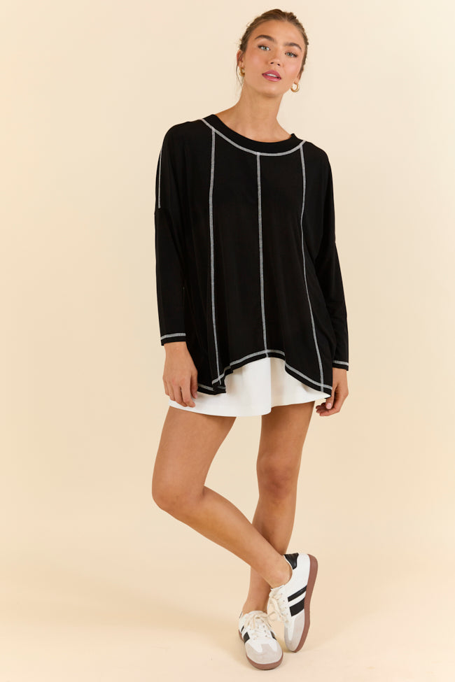 Play On Black Long Sleeve Split Back Top FINAL SALE-Sunny Prom