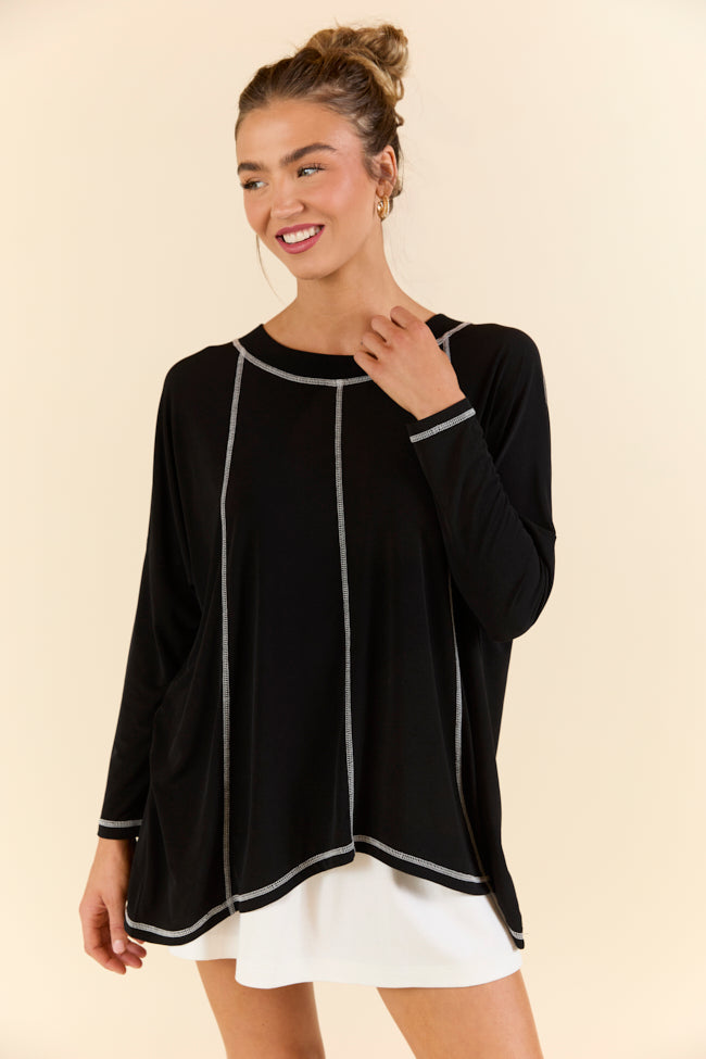 Play On Black Long Sleeve Split Back Top FINAL SALE-Sunny Prom