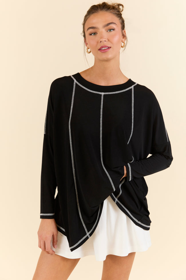 Play On Black Long Sleeve Split Back Top FINAL SALE-Sunny Prom