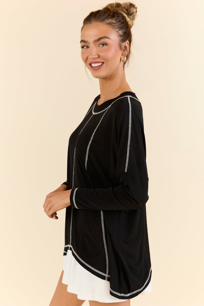 Play On Black Long Sleeve Split Back Top FINAL SALE-Sunny Prom