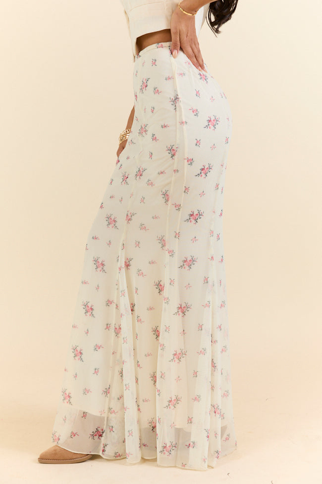 Floral Echo Ivory and Pink Knit Maxi Skirt-Sunny Prom