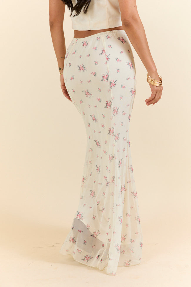 Floral Echo Ivory and Pink Knit Maxi Skirt-Sunny Prom