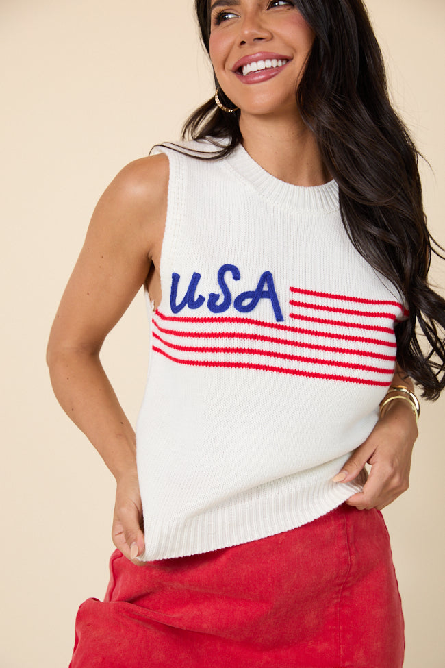 Feels Like Freedom Ivory USA Sweater Tank FINAL SALE-Sunny Prom