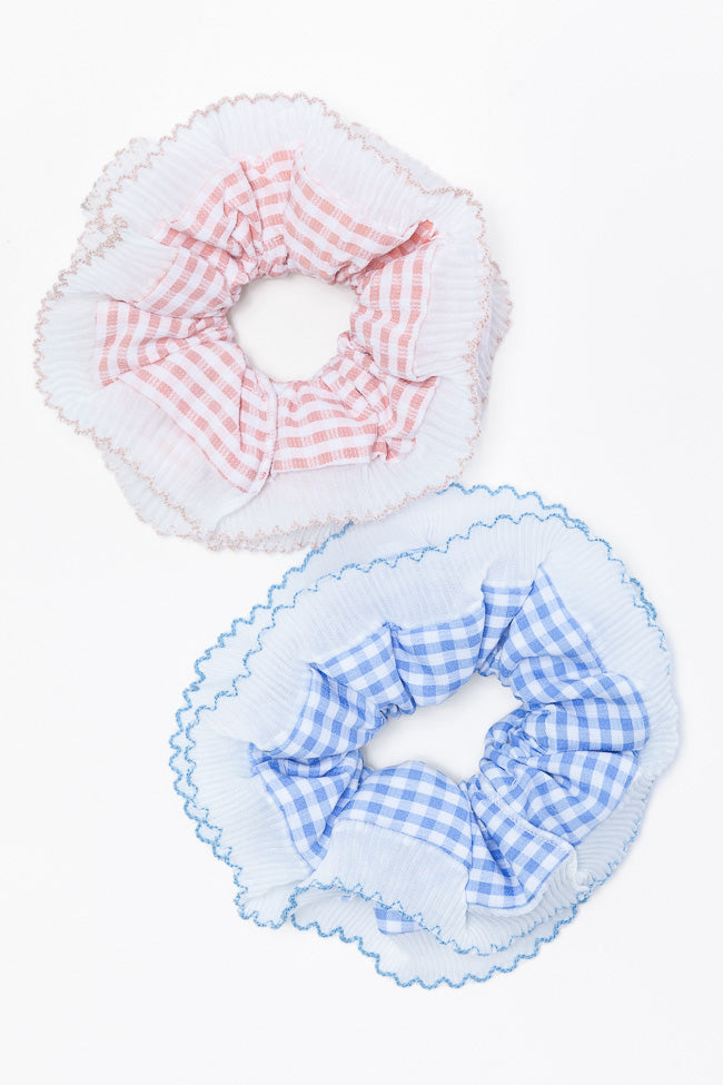 Pink and Blue Gingham Scrunchie Set FINAL SALE-Sunny Prom